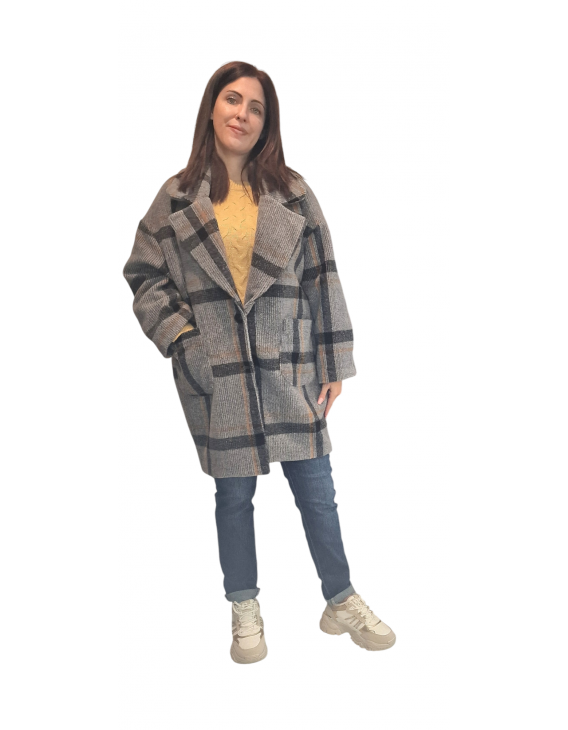 Παλτό καρώ γκρι 